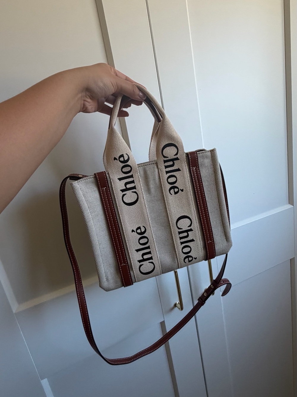 Chloé Small Woody Logo Strap Canvas Tote